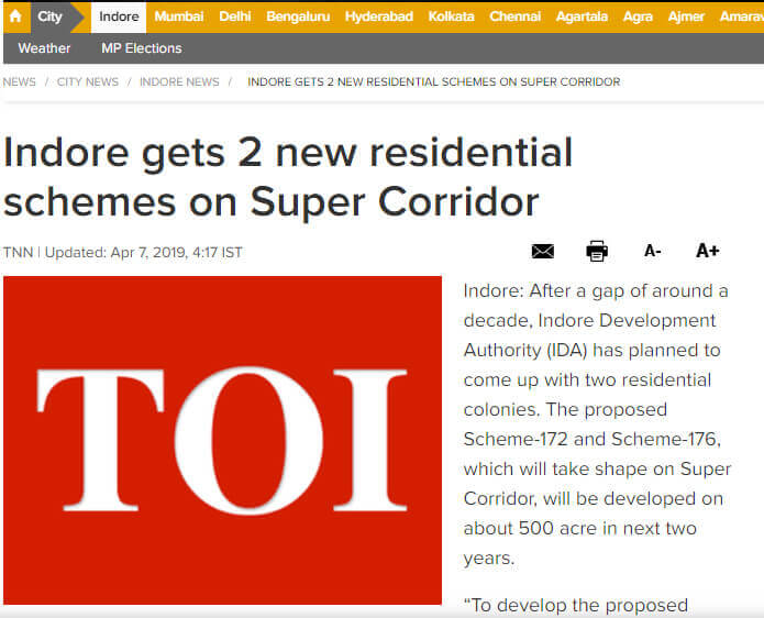 Indore gets 2 new residential schemes on Super Corridor | Indore  News - Times of India