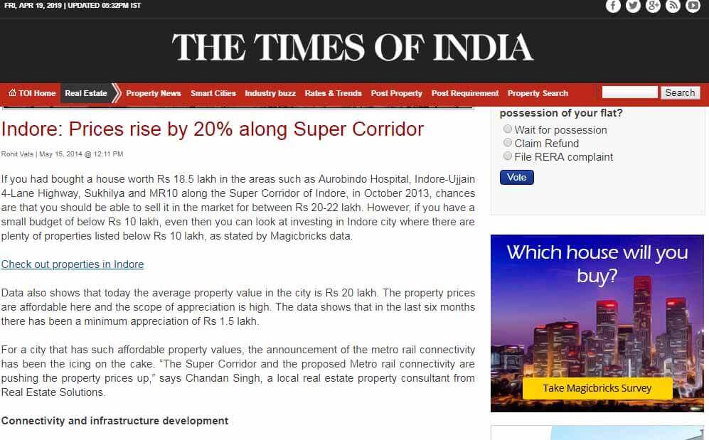 INDORE: PRICES RISE BY 20% ALONG SUPER CORRIDOR